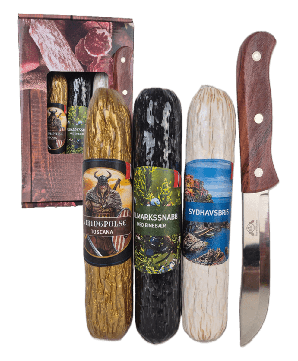 3-pk spekepølser med kniv